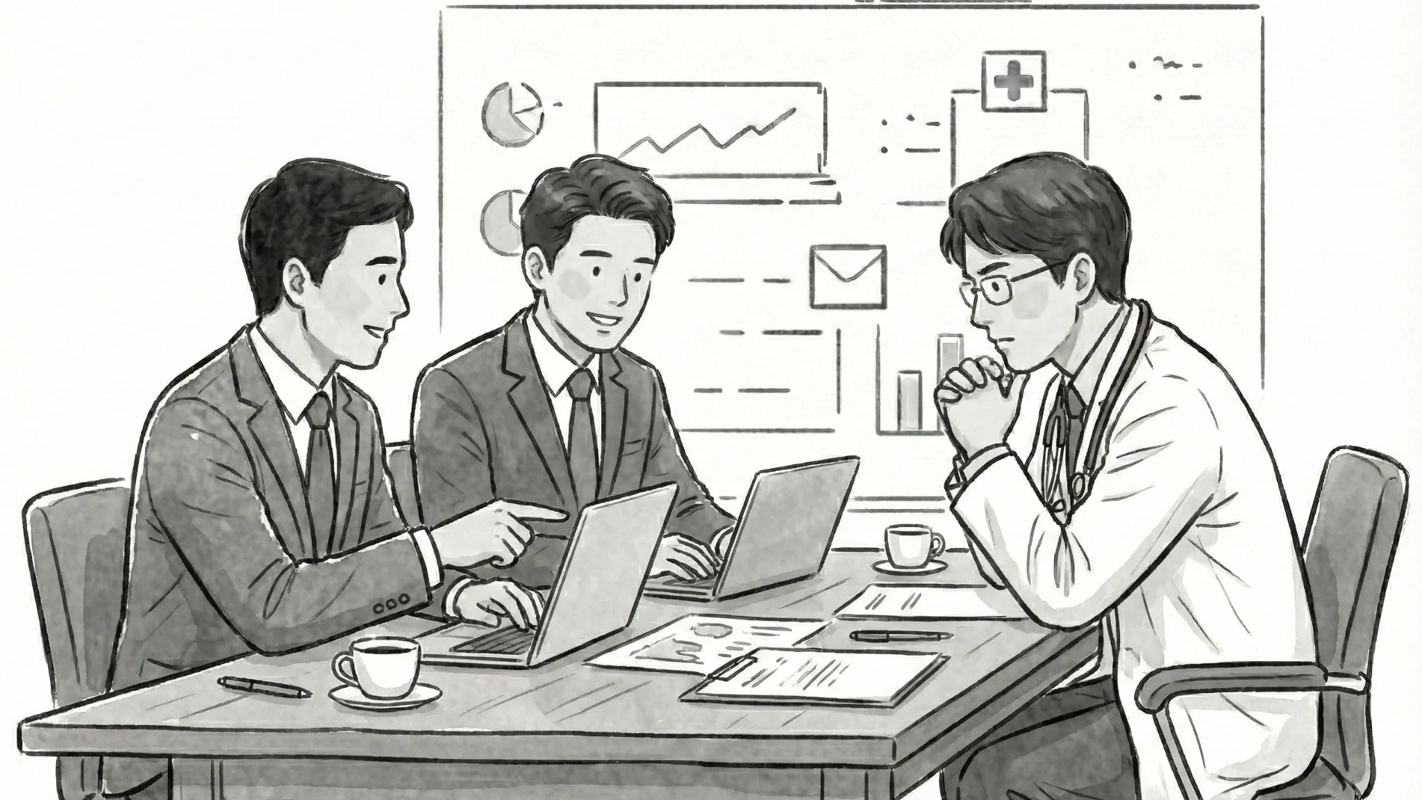 打ち合わせをする医師とスタッフのイメージ